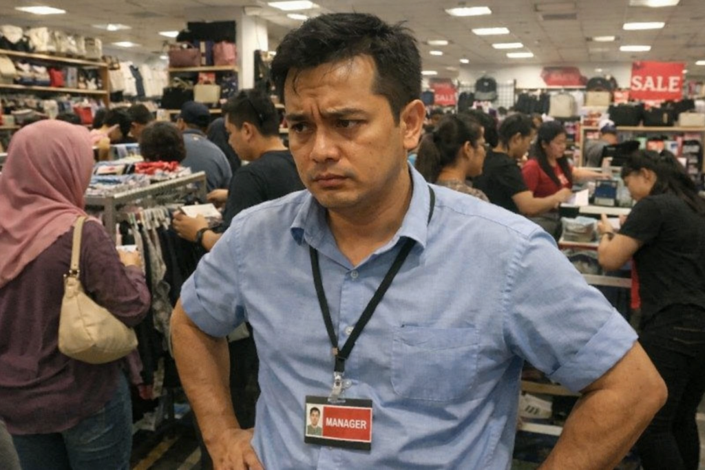 Manajer yang pusing melihat pengunjung yang tidak terkontrol karena kurangnya SDM